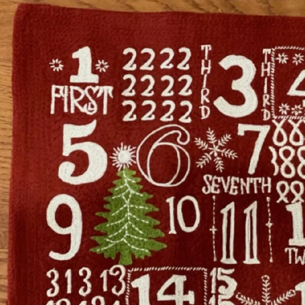 NEW 18” SQ Pottery Barn Red Crewel Advent Throw Pillow Cover Christmas Decor